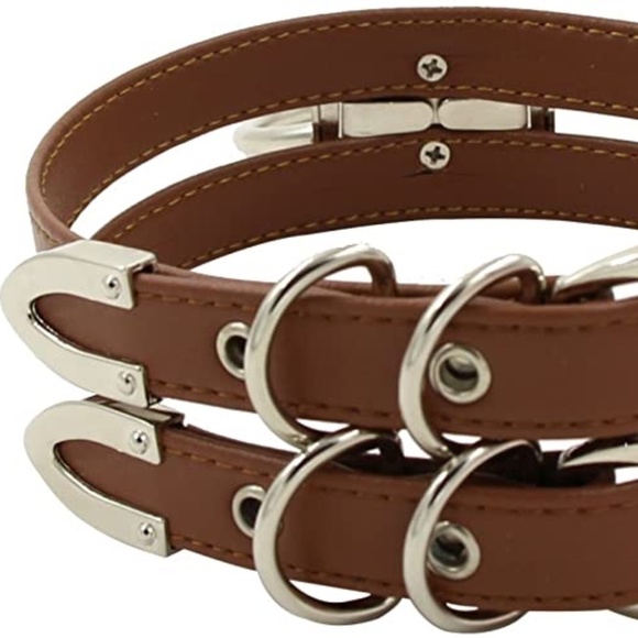 Brown Faux Leather Double Straps O Ring Choker - Picture 2 of 8